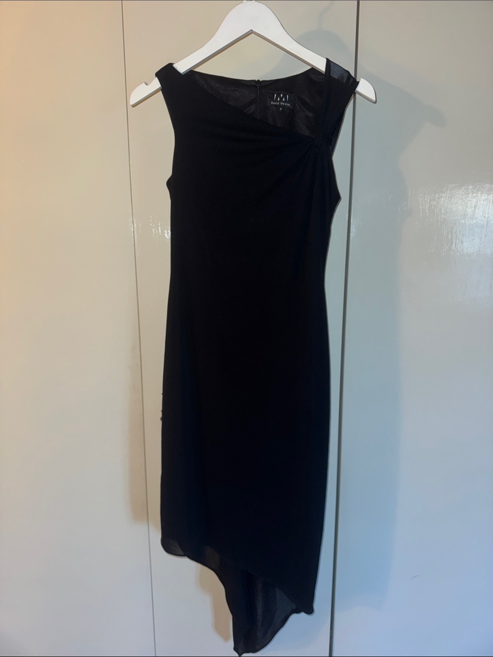 David Meister Black Asymmetrical Chiffon Dress